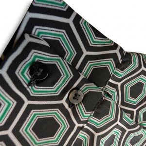 Geometric Hexagon Print Blouse in Black, White & Green